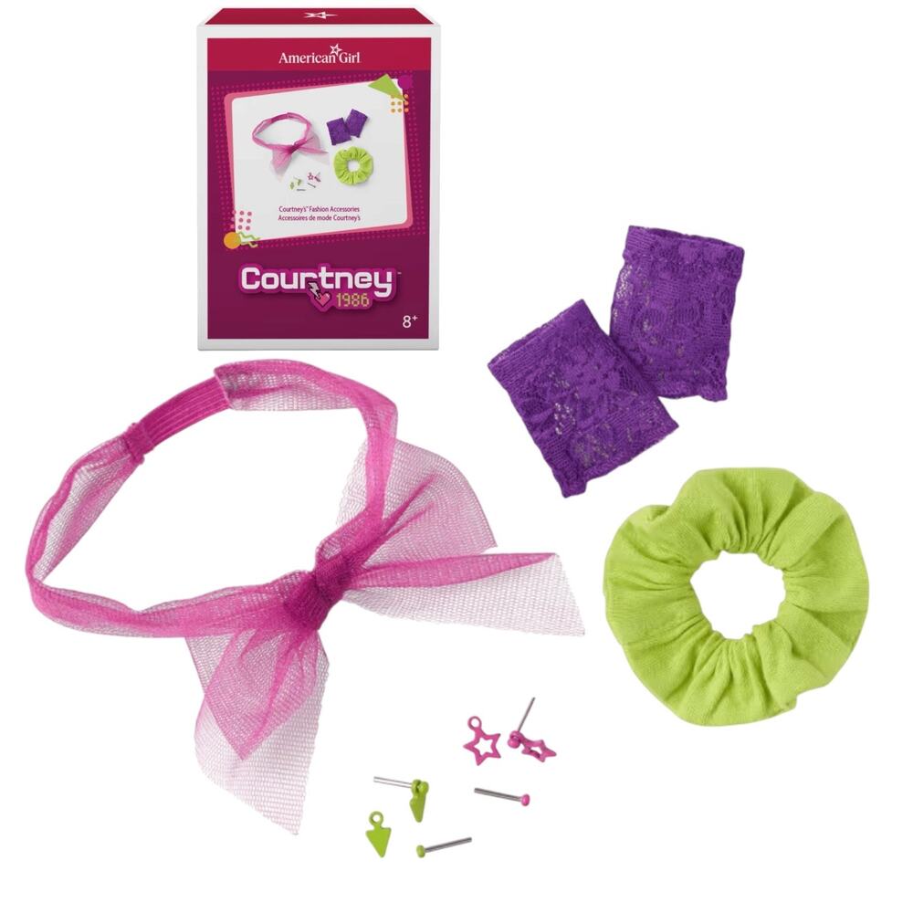 American Girl Doll Courtney Accessories 80s Headband Gloves Earrings Hair Tie